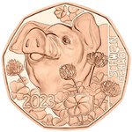 Austria 5 Euro CC 2022 New Year Coin - The Popular Pig